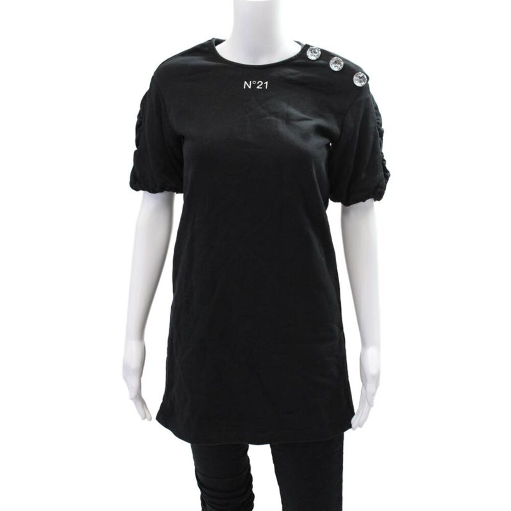 N 21 Womens Cotton Short Sleeve Round Neck Long Tunic T-shirt Black Size 12